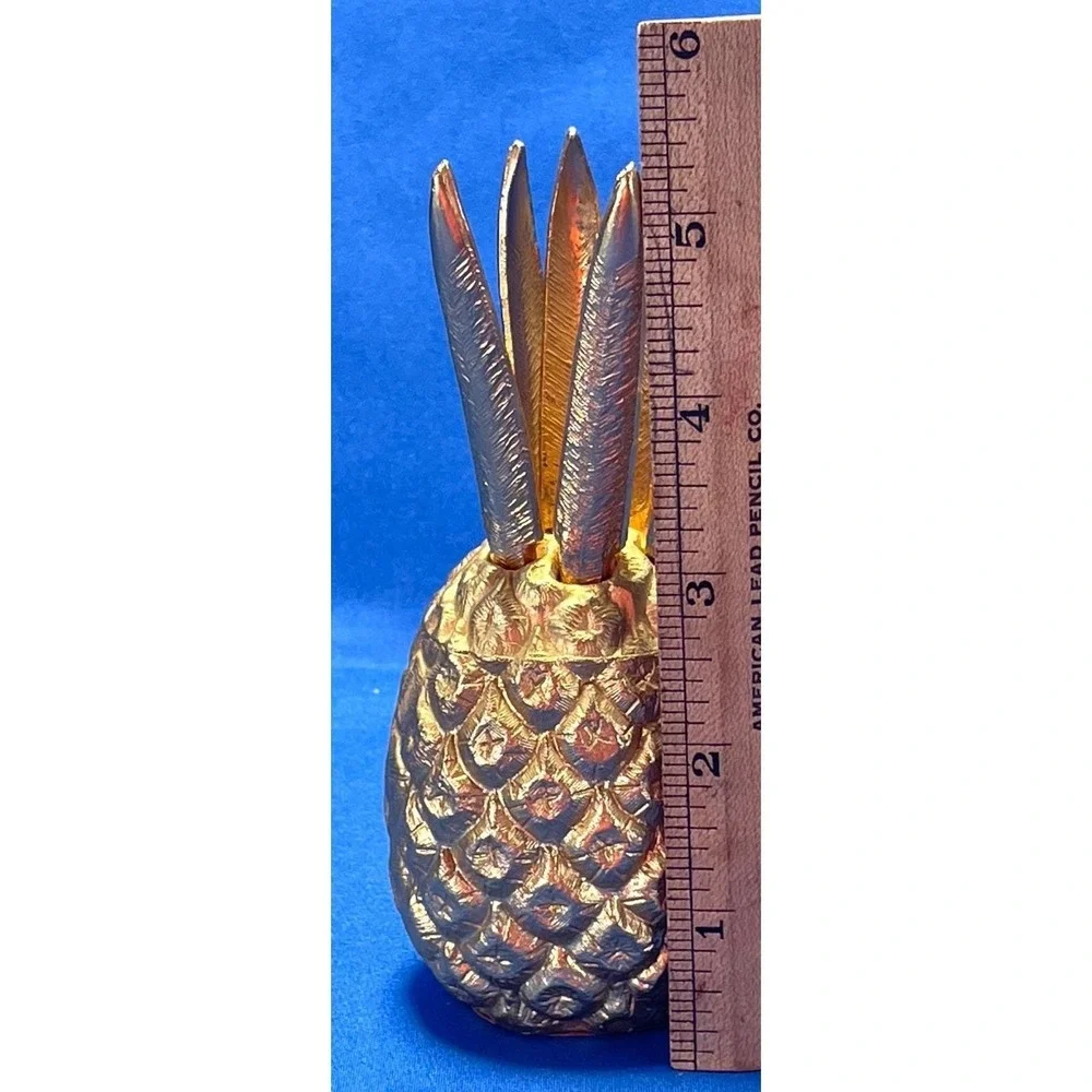 Ormolu Gold Pineapple Cocktail Fork Set 8 Picks MCM Hollywood Regency Metal